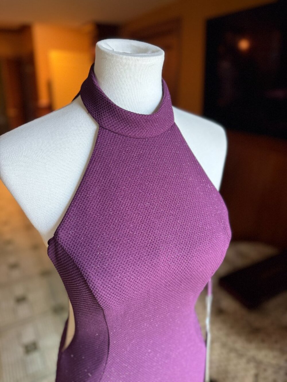 NWT Jovani 55191A Purple Glitter High Neck Mini Dress - size 8 - Picture 8 of 13